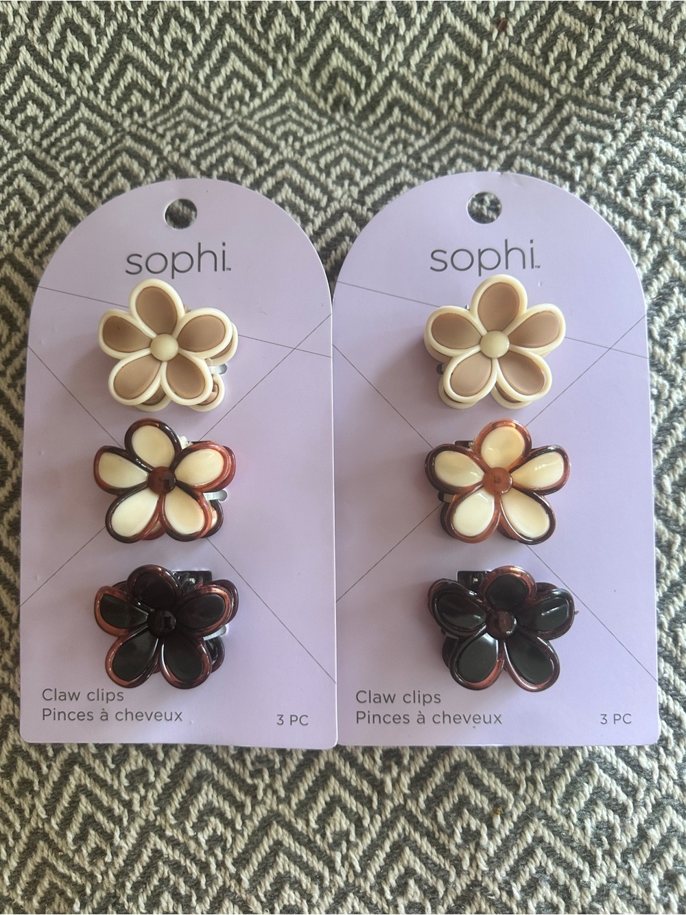 2 Sets Small Flower Claw Hair Clips - Beige, Cream, Brown